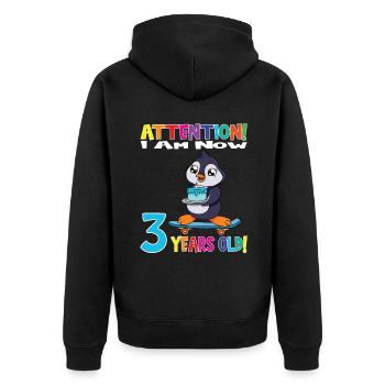 Penguin Attention I Am Now 3 Years Old - Unisex Premium Organic Zip Hoodie - black - Back - Nico (187cm)