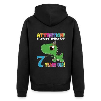 Anniversaire Dino Boy J'ai maintenant 7 ans - Veste à capuche bio Premium Unisexe - noir - Dos - Nico (187cm)