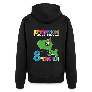 Dino Boy Birthday I Am Now 8 Years Old - Unisex Premium Bio Zip Hoodie - Schwarz - Hinten - Nico (187cm)