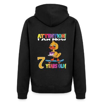 Anniversaire de canard J’ai maintenant 7 ans - Veste à capuche bio Premium Unisexe - noir - Dos - Nico (187cm)