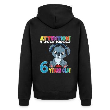 Anniversaire Koala J'ai maintenant 6 ans - Veste à capuche bio Premium Unisexe - noir - Dos - Nico (187cm)