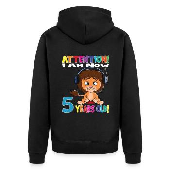 Anniversaire Lion J'ai maintenant 5 ans - Veste à capuche bio Premium Unisexe - noir - Dos - Nico (187cm)