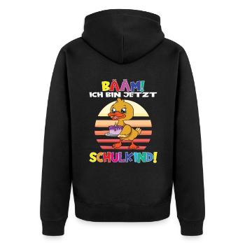 Bääm! Ich Bin Jetzt Schulkind Einschulung - Unisex Premium Bio Zip Hoodie - Schwarz - Hinten - Nico (187cm)