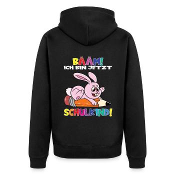 Bääm! Ich Bin Jetzt Schulkind Einschulung - Unisex Premium Bio Zip Hoodie - Schwarz - Hinten - Nico (187cm)