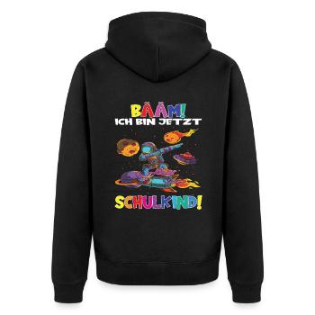 Bääm! Ich Bin Jetzt Schulkind Einschulung - Unisex Premium Bio Zip Hoodie - Schwarz - Hinten - Nico (187cm)