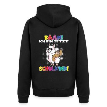Bääm! Ich Bin Jetzt Schulkind Einschulung - Unisex Premium Bio Zip Hoodie - Schwarz - Hinten - Nico (187cm)