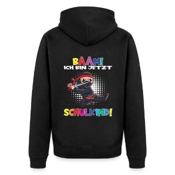 Bääm! Ich Bin Jetzt Schulkind Einschulung - Unisex Premium Bio Zip Hoodie - Schwarz - Hinten - Nico (187cm)