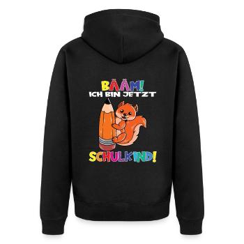 Bääm! Ich Bin Jetzt Schulkind Einschulung - Unisex Premium Bio Zip Hoodie - Schwarz - Hinten - Nico (187cm)