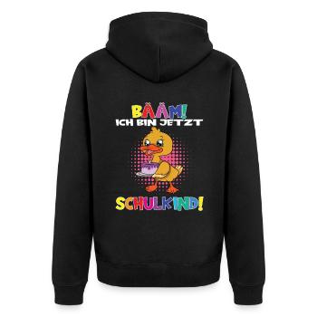 Bääm! Ich Bin Jetzt Schulkind Einschulung - Unisex Premium Bio Zip Hoodie - Schwarz - Hinten - Nico (187cm)