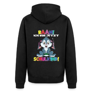 Bääm! Ich Bin Jetzt Schulkind Einschulung - Unisex Premium Bio Zip Hoodie - Schwarz - Hinten - Nico (187cm)