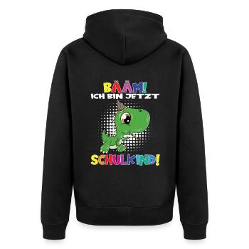 Bääm! Ich Bin Jetzt Schulkind Einschulung - Unisex Premium Bio Zip Hoodie - Schwarz - Hinten - Nico (187cm)