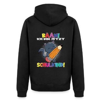 Bääm! Ich Bin Jetzt Schulkind Einschulung - Unisex Premium Bio Zip Hoodie - Schwarz - Hinten - Nico (187cm)