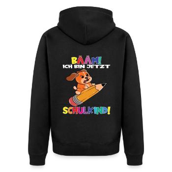Bääm! Ich Bin Jetzt Schulkind Einschulung - Unisex Premium Bio Zip Hoodie - Schwarz - Hinten - Nico (187cm)