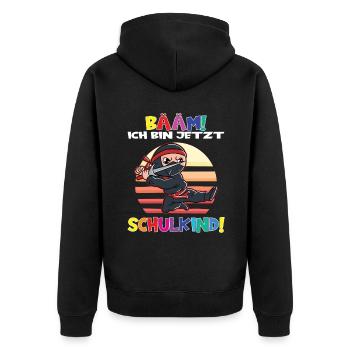 Bääm! Ich Bin Jetzt Schulkind Einschulung - Unisex Premium Bio Zip Hoodie - Schwarz - Hinten - Nico (187cm)