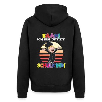 Bääm! Ich Bin Jetzt Schulkind Einschulung - Unisex Premium Bio Zip Hoodie - Schwarz - Hinten - Nico (187cm)