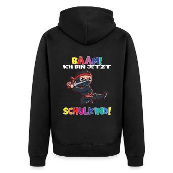 Bääm! Ich Bin Jetzt Schulkind Einschulung - Unisex Premium Bio Zip Hoodie - Schwarz - Hinten - Nico (187cm)