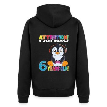 Anniversaire de pingouin J'ai maintenant 6 ans - Veste à capuche bio Premium Unisexe - noir - Dos - Nico (187cm)
