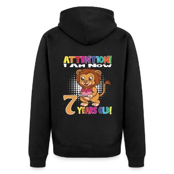 Anniversaire Lion J'ai maintenant 7 ans - Veste à capuche bio Premium Unisexe - noir - Dos - Nico (187cm)