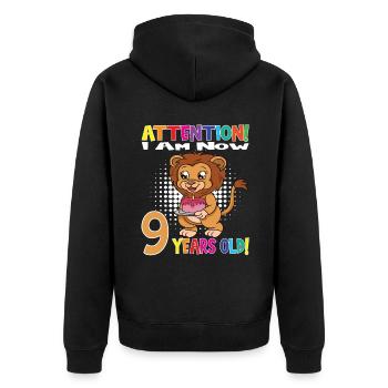 Anniversaire Lion J'ai maintenant 9 ans - Veste à capuche bio Premium Unisexe - noir - Dos - Nico (187cm)