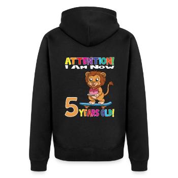 Anniversaire Lion J'ai maintenant 5 ans - Veste à capuche bio Premium Unisexe - noir - Dos - Nico (187cm)
