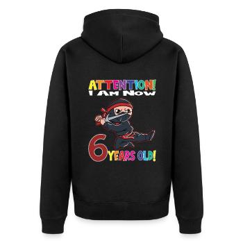 Anniversaire Ninja Boy J'ai maintenant 6 ans - Veste à capuche bio Premium Unisexe - noir - Dos - Nico (187cm)