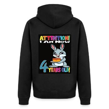 Anniversaire de lapin J’ai maintenant 4 ans - Veste à capuche bio Premium Unisexe - noir - Dos - Nico (187cm)