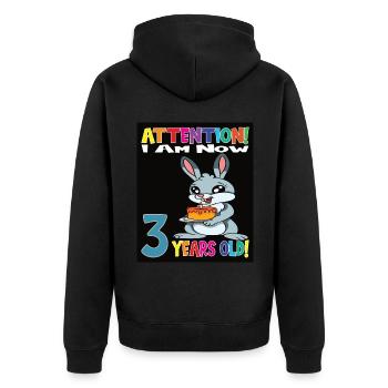 Rabbit Attention I Am Now 3 Years Old - Unisex Premium Organic Zip Hoodie - black - Back - Nico (187cm)