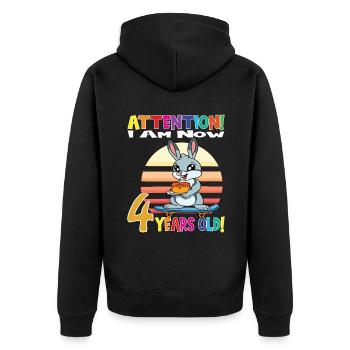 Anniversaire de lapin J’ai maintenant 4 ans - Veste à capuche bio Premium Unisexe - noir - Dos - Nico (187cm)