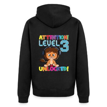 Level 3 Unlocked Gaming Birthday - Unisex Premium Organic Zip Hoodie - black - Back - Nico (187cm)