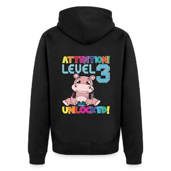 Level 3 Unlocked Gaming Birthday - Unisex Premium Organic Zip Hoodie - black - Back - Nico (187cm)