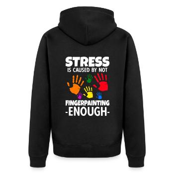 Stress Is Caused By Not Fingerpainting - Unisex Premium Bio Zip Hoodie - Schwarz - Hinten - Nico (187cm)