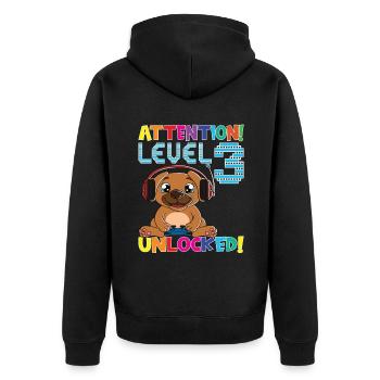 Level 3 Unlocked Gaming Birthday - Unisex Premium Organic Zip Hoodie - black - Back - Nico (187cm)