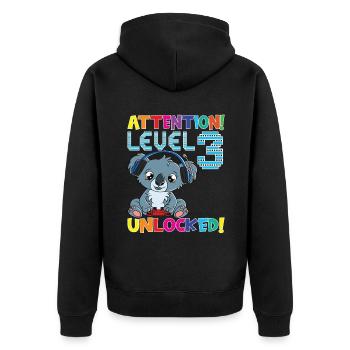 Level 3 Unlocked Gaming Birthday - Unisex Premium Organic Zip Hoodie - black - Back - Nico (187cm)