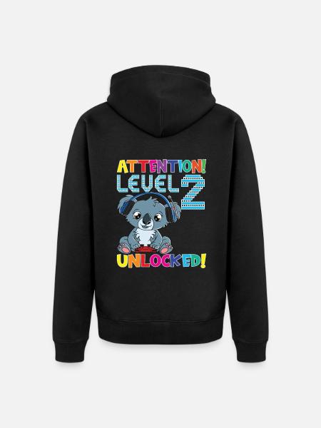 Attention Level 2 Unlocked Birthday - Unisex Premium Organic Zip Hoodie - black