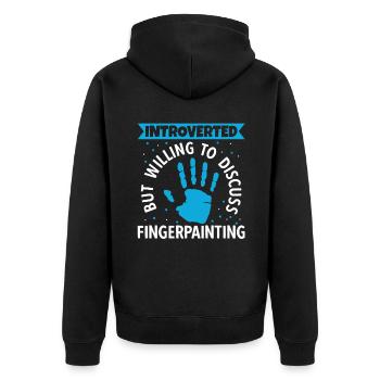 Introverted Discuss Fingerpainting - Unisex Premium Bio Zip Hoodie - Schwarz - Hinten - Nico (187cm)