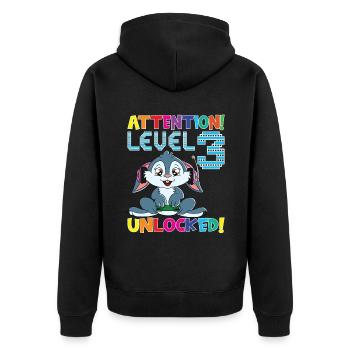 Level 3 Unlocked Gaming Birthday - Unisex Premium Organic Zip Hoodie - black - Back - Nico (187cm)