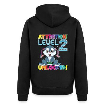 Attention Niveau 2 Anniversaire débloqué - Veste à capuche bio Premium Unisexe - noir - Dos - Nico (187cm)
