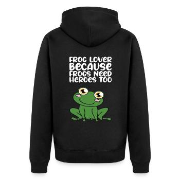 Frog lovers, because frogs also need heroes - Unisex Premium Organic Zip Hoodie - black - Back - Nico (187cm)