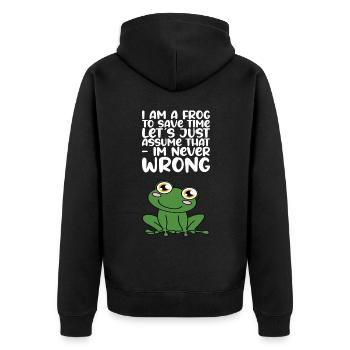 Ich Bin Ein Frosch - Unisex Premium Bio Zip Hoodie - Schwarz - Hinten - Nico (187cm)