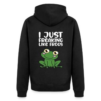 Ich Liebe Frösche - Unisex Premium Bio Zip Hoodie - Schwarz - Hinten - Nico (187cm)