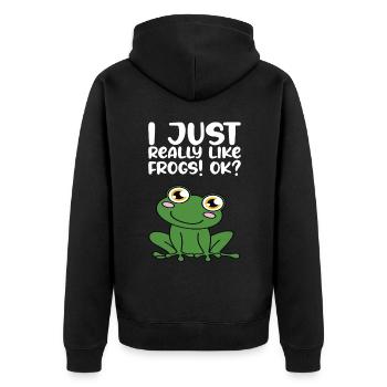J’aime beaucoup les grenouilles - Veste à capuche bio Premium Unisexe - noir - Dos - Nico (187cm)