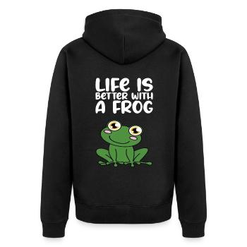 Life is better with a frog - Unisex Premium Organic Zip Hoodie - black - Back - Nico (187cm)