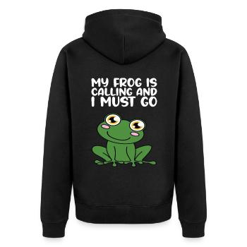 Mein Frosch Ruft Und Ich Muss Gehen - Unisex Premium Bio Zip Hoodie - Schwarz - Hinten - Nico (187cm)