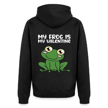 Mein Frosch Ist Mein Liebling - Unisex Premium Bio Zip Hoodie - Schwarz - Hinten - Nico (187cm)