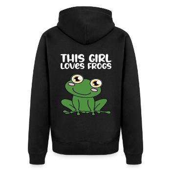 This girl loves frogs - Unisex Premium Organic Zip Hoodie - black - Back - Nico (187cm)