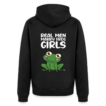 Les vrais hommes épousent des filles grenouilles - Veste à capuche bio Premium Unisexe - noir - Dos - Nico (187cm)