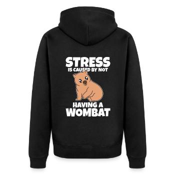 Stress Is Caused By Not Having A Wombat - Unisex Premium Organic Zip Hoodie - black - Back - Nico (187cm)