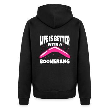 La vie est meilleure avec un boomerang - Veste à capuche bio Premium Unisexe - noir - Dos - Nico (187cm)