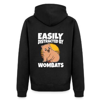 Easily Distracted By Wombats - Unisex Premium Organic Zip Hoodie - black - Back - Nico (187cm)