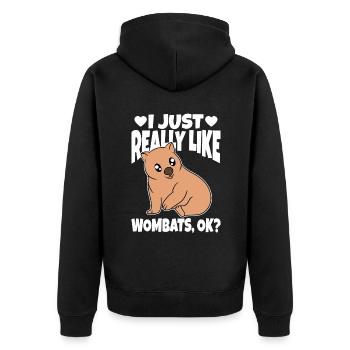 I Just Really Like Wombats Ok - Unisex Premium Bio Zip Hoodie - Schwarz - Hinten - Nico (187cm)